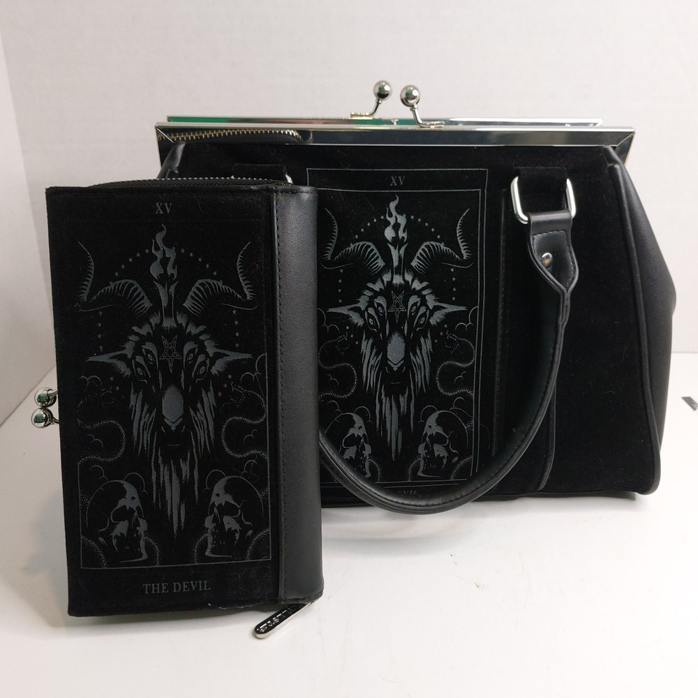 Killstar Arcana The Devil Tarot Black Velvet Handbag Purse & Matching Wallet Set